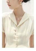 夏季女法式茶歇别致漂亮独特气质，冷淡风高级感白色棉麻衬衫连衣裙