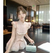 2024夏季新中式甜美可爱飞飞袖上衣女蛋糕短裙纯欲风两件套