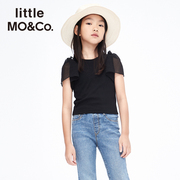 little moco童装夏装女童泡泡袖短袖T恤上衣儿童纯白洋气小女孩