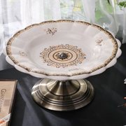 创意家用陶瓷果盘欧式铁艺，水晶陶瓷果盘，样板房装饰摆件