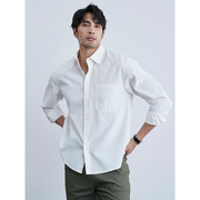 韩版休闲气质高级感纯棉，做旧卡其色衬衫休闲百搭宽松条纹衬衣男