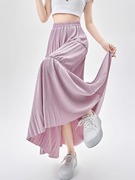 紫色百褶拼接蛋糕半身裙女夏季2024松紧高腰垂感a字伞裙长裙