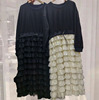 法式小香风黑色雪纺蛋糕裙，拼接假两件针织，连衣裙显瘦长袖卫衣裙秋