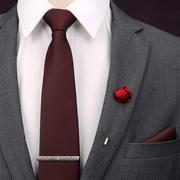 四件套酒红领带男士正装商务，休闲韩版结婚新郎，懒人领结方巾领带夹