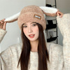 冬季甜美可爱兔耳朵帽子女生保暖加厚加绒针织帽大头围防寒毛线帽