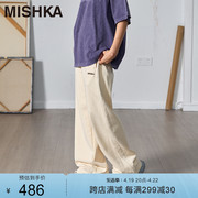 MISHKA2023秋季字母美式复古军工装低腰大阔腿针织破洞长裤女