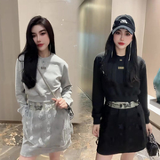 韩版时尚洋气减龄套装女春季时尚蕾丝拼接卫衣百搭短裙两件套