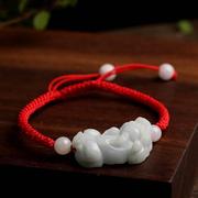 天然翡翠貔貅手链，女本命年幸运红绳，编织貔犰手绳新年礼物