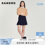 SANDRO Outlet女装法式初春高腰百褶裙摆深蓝色短裙SFPJU00730