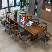 新中实式木会议桌椅组合长条桌办公桌洽谈桌复古大板桌功夫泡茶桌