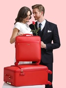 新大红色新娘嫁妆皮箱结婚陪嫁拉杆箱女万向轮，行李箱婚庆旅行密码
