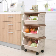 厨房置物架水果蔬菜储物架可移动菜篮子塑料杂物收纳架子多层简约