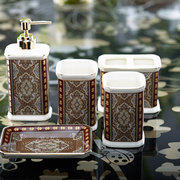 陶瓷欧式家居装饰桌面摆件几何图案复古简美印花科罗娜卫浴5件套