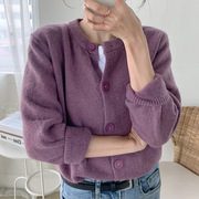 香芋紫毛衣女开衫外套女学院，风2022秋季女装韩版长袖纯色上衣