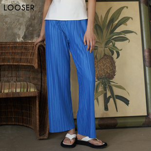 多巴胺穿搭时髦又清凉湖蓝色空气感高腰休闲长裤LOOSER夏季系列