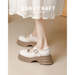 白色厚底玛丽珍鞋女2024春秋法式配裙子高跟粗跟单鞋jk小皮鞋