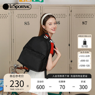 LeSportsac乐播诗黑色双肩包女大容量背包学生书包旅游通勤电脑包