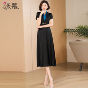 黑色连衣裙女夏季2023高端气质，高级感假两件显瘦正式场合长裙