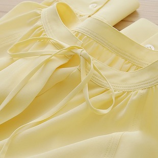 品牌折扣奥特莱斯黄色高品质水洗19姆米双绉宽松真丝衬衫女夏