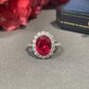 培育高碳钻戒指女s925纯银满钻饰品，彩宝红宝石红碧玺达5克拉指环