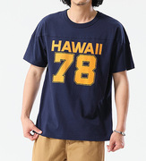 HAWAII78印花IVY短袖橄榄球T恤美式复古200克拼接溜肩阿美咔叽T恤