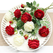仿真牡丹花假花家居客厅装饰干花餐桌摆件玫瑰花束婚庆花瓶插花
