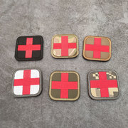 救援医疗红十字章刺绣魔术贴臂章，战地医疗标志士气章补丁背包贴章