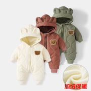 婧麒婴儿冬季男女宝宝夹棉连体衣，可爱儿童加棉爬服加厚衣服保暖衣