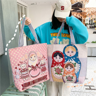 俄罗斯民族风格卡通帆布包电脑包学生包购物袋大容量女包绣花可爱