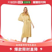 香港直邮潮奢vince女士，短袖褶皱条带，翻领连衣裙