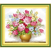 客厅大画粉红玫瑰花瓶餐厅花卉，小幅线绣长绒棉线8965粉红玫