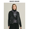 Basic House/百家好2022秋冬黑色机车服皮衣外套B0142B50532