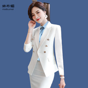 双排扣小西装外套上衣春秋气质，正装韩版职业装套装白色女装西服