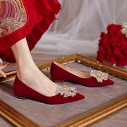 粗跟秀禾婚纱两穿鞋低跟平底鞋结婚鞋女2024红色婚鞋新娘孕妇