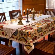 地中海布艺桌布欧式大蕾丝台布美式乡村桌布茶几布棉麻餐桌布