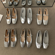 银色单鞋法式芭蕾舞鞋子女，2023年凉拖玛丽珍包头半拖凉鞋