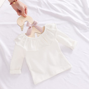 2024宝宝打底衫纯棉女童，长袖t恤婴儿娃娃，衫白色公主衬衣春秋薄款