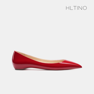 法式性感红色漆皮尖头平底鞋，女浅口平跟内增高软底，防滑大码单鞋子(单鞋子)