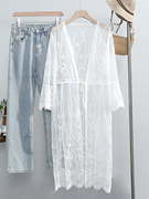 韩国蕾丝防晒衣夏季女装外罩衫，沙滩服系带开衫中长款网纱透明外搭