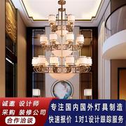 新中式别墅客厅大吊灯全铜复式楼挑高中空大气珐琅彩现代禅意