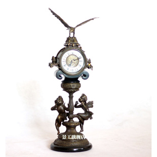 仿古钟欧式座钟纯铜座钟摆设，软装饰品纯铜，铜方座钟(方座钟)