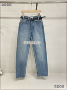 韩国女装thxforjeans2023春磨白显瘦腰带直筒牛仔裤66100
