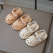 女宝鞋子婴儿学步鞋软底凉鞋包头樱桃，宝宝鞋儿童，2024夏季女童鞋潮