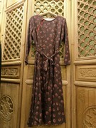 梵天原创文艺范天丝(范天丝)+棉立领，中式收腰气质复古显瘦碎花国风连衣裙