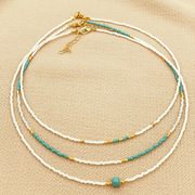 简约小众设计手工编织超细小米珠琉璃项链女波西米亚风叠带项链女
