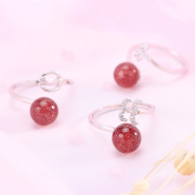 纯银天然水晶草莓晶可调节十二星座戒指女指环开口小钟说合集