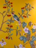 真丝手绘丝绸墙纸，墙布明黄手绘新中式手绘壁纸客厅背景墙
