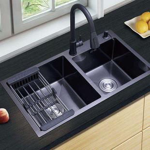 黑色纳米304不锈钢多功能水槽 厨房洗碗池单槽双槽加厚台上中下盆