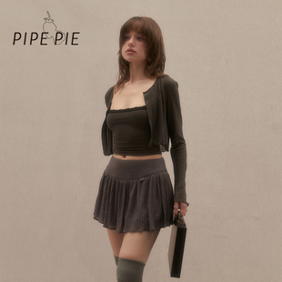 pipe pie原创设计弹力针织开衫外套性感纯欲蕾丝吊带背心两件套女
