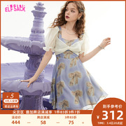 妖精的口袋欧根纱泡泡袖，连衣裙女夏2023方领设计感度假风裙子